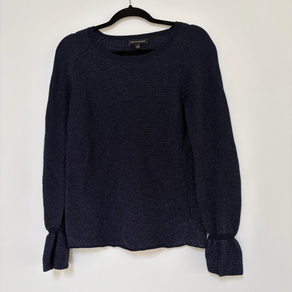 Banana Republic Navy Silver Metallic Thread Wool Cashmere Blend Sweater Small